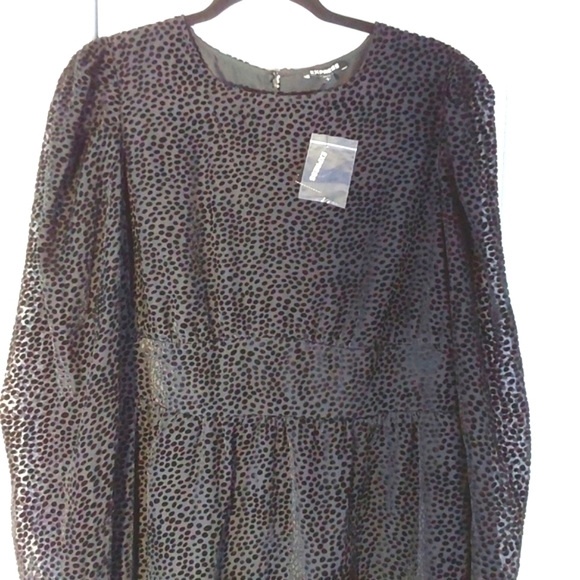 Express- Black Swiss Dot texture Semi Sheer Dress Mod edgy Whimsical Sz.L - Picture 2 of 13